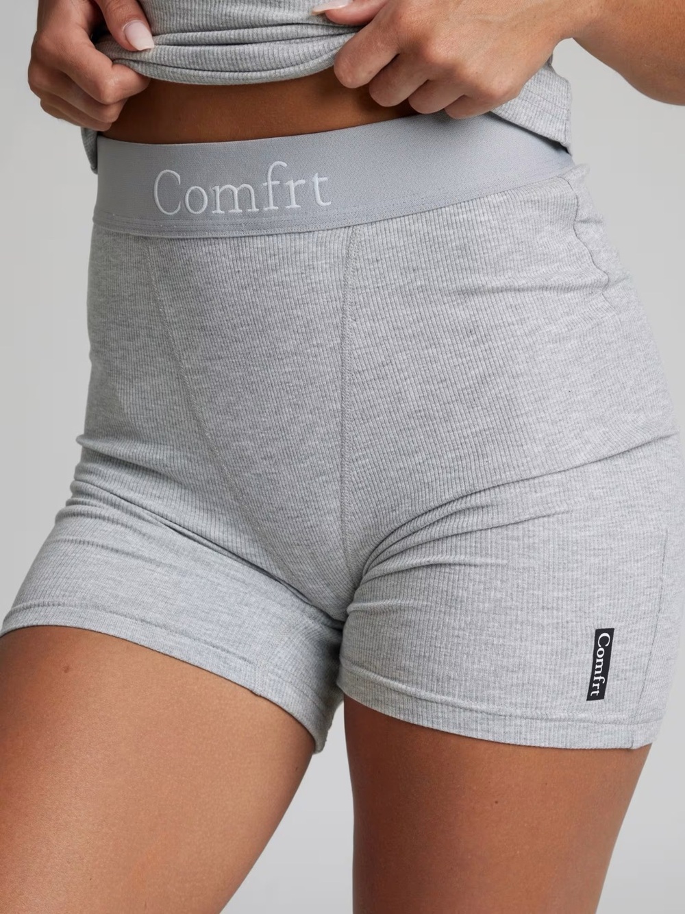 Comfrt Rib Contour Boxer Lounge Shorts Womens Grey Ribbed Biker Soft Cozy XS